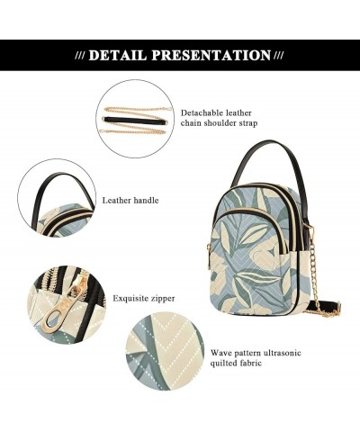 Watercolor Tropical Leaf Palm Small Phone Wallet Bag PU Leather Shoulder Handbag Women Quilted Lady Crossbody Purse Flower Le...