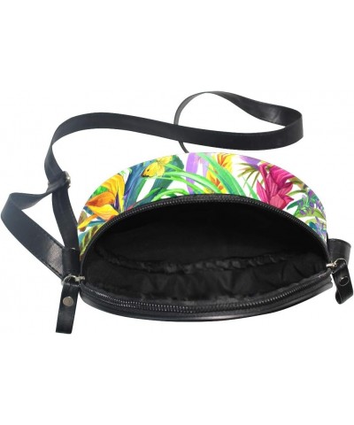 Round Crossbody Shoulder Bag Watercolor Butterflies Leaves Circle Canvas Shoulder Handbag $11.28 Shoulder Bags