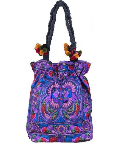 Handmade Drawstring Tote Bag, Hmong Tribes Embroidered Shopping Bag Bird Purple $19.37 Totes