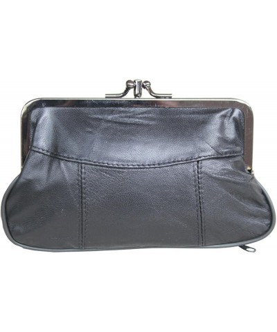 100% Soft Genuine Leather Double-Pocket Coin Purse Black $7.79 Clutches