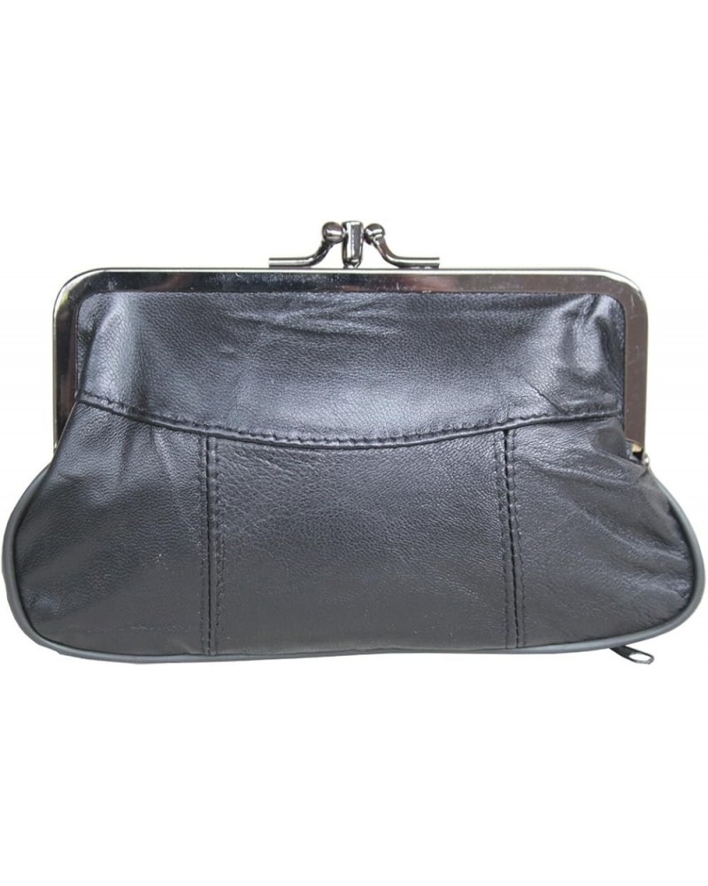 100% Soft Genuine Leather Double-Pocket Coin Purse Black $7.79 Clutches