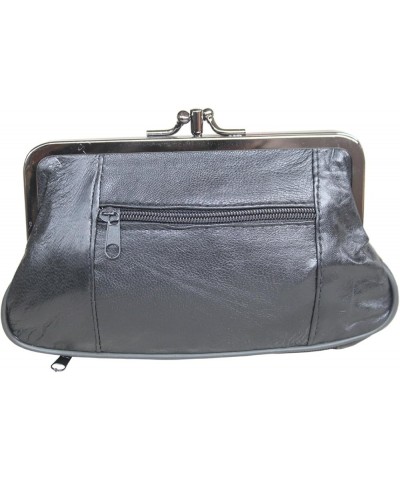 100% Soft Genuine Leather Double-Pocket Coin Purse Black $7.79 Clutches