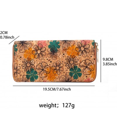 1Pc Boho Wallet Made of PU Cork Leather, Zip Around Wallet Holds Cell Phone Bills Coins Credit Cards ID Cards, Literary Vinta...