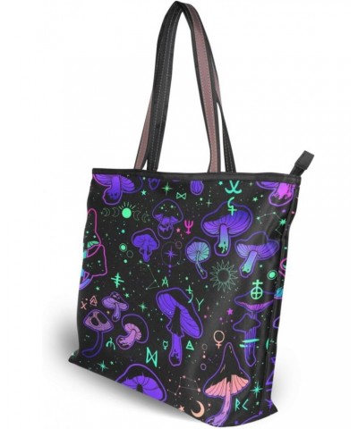 Womens Tote Bag, Magic Mushrooms Occult Symbols Ladies Zip Shoulder Handbags $10.56 Shoulder Bags