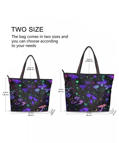 Womens Tote Bag, Magic Mushrooms Occult Symbols Ladies Zip Shoulder Handbags $10.56 Shoulder Bags