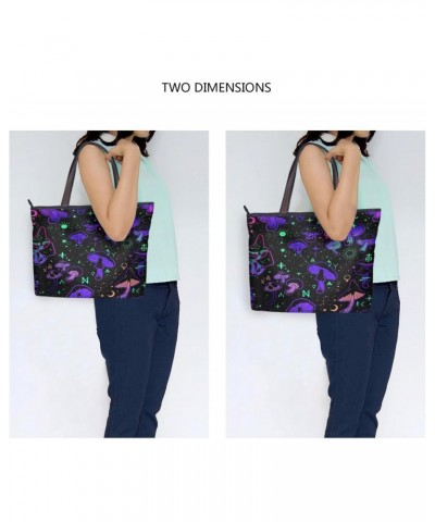 Womens Tote Bag, Magic Mushrooms Occult Symbols Ladies Zip Shoulder Handbags $10.56 Shoulder Bags