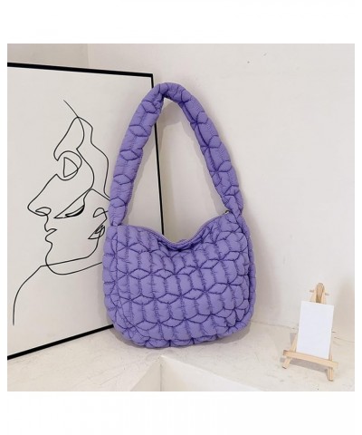 Large Capacity Puffer Tote Handbag Women Quilted Crescent Bag Chic Padding Armpit Bag Casual Female Dating Handbag Purple $8....