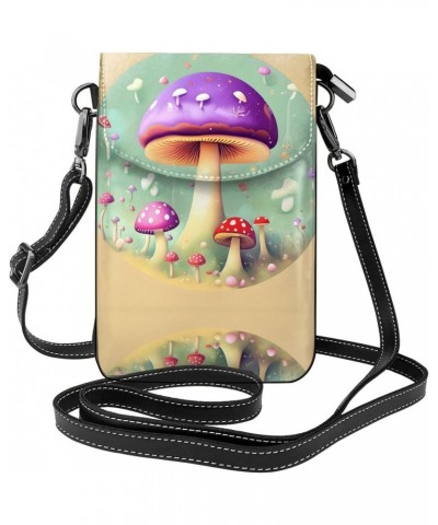 women leather Cell Phone Purse Purple Dream Mushroom pattern Soft, durable and waterproof PU leather Convenient for daily use...