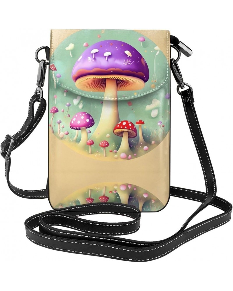 women leather Cell Phone Purse Purple Dream Mushroom pattern Soft, durable and waterproof PU leather Convenient for daily use...