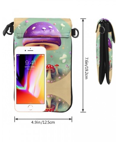 women leather Cell Phone Purse Purple Dream Mushroom pattern Soft, durable and waterproof PU leather Convenient for daily use...