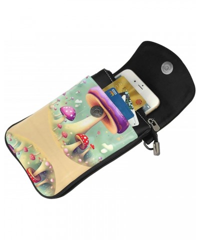 women leather Cell Phone Purse Purple Dream Mushroom pattern Soft, durable and waterproof PU leather Convenient for daily use...