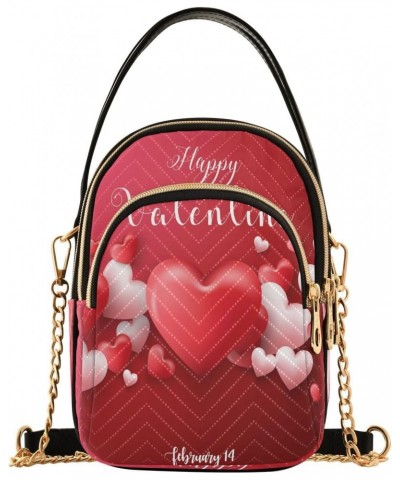 Valentine's Day Red Love Heart Small Chain Crossbody Travel Bag Handbag Cell Phone Purse for Women $12.10 Crossbody Bags