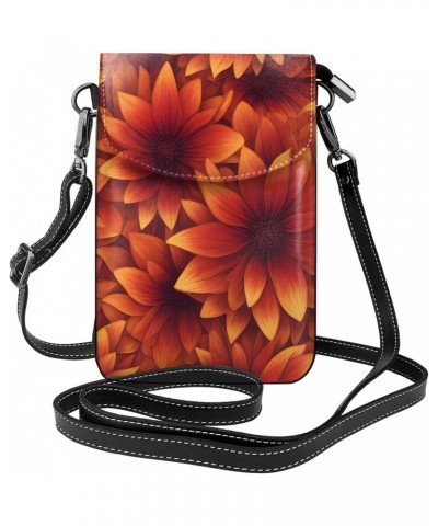 women Small Cell Phone Purse Flaming Fire Flowers pattern Soft, durable and waterproof PU leather Convenient for daily use an...