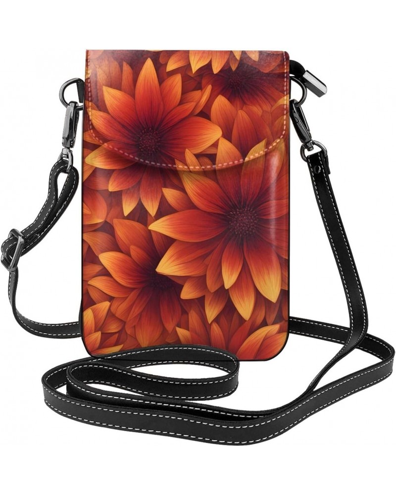 women Small Cell Phone Purse Flaming Fire Flowers pattern Soft, durable and waterproof PU leather Convenient for daily use an...