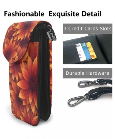 women Small Cell Phone Purse Flaming Fire Flowers pattern Soft, durable and waterproof PU leather Convenient for daily use an...