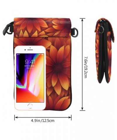 women Small Cell Phone Purse Flaming Fire Flowers pattern Soft, durable and waterproof PU leather Convenient for daily use an...