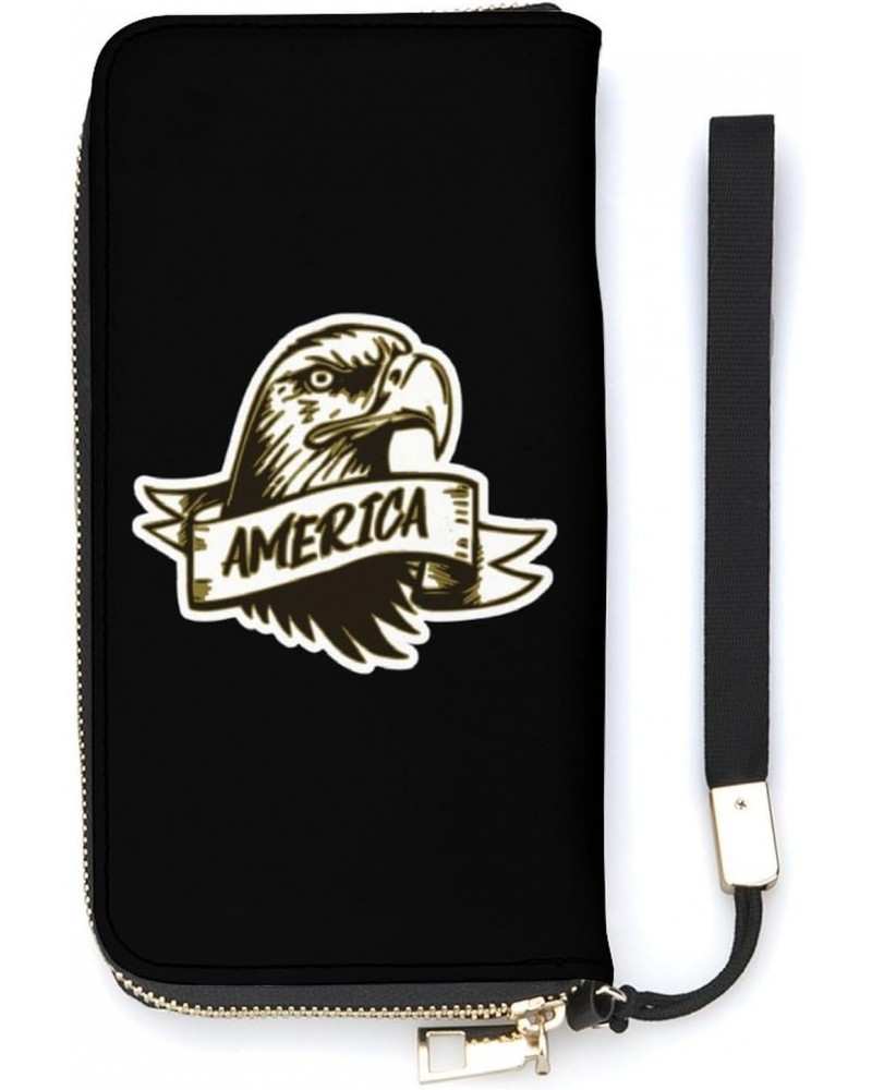 America Eagle Proud Country USA Wristlet Wallet Leather Long Card Holder Purse Slim Clutch Handbag for Women $25.11 Wristlets