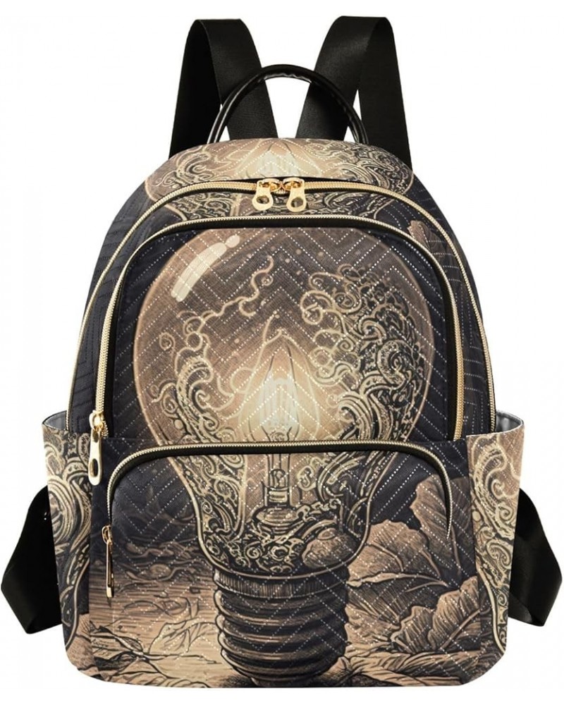 Women's Medium Fashion Backpack Vintage Bulb Print Ladies Travel Daypack Aesthetic Shoulder Bag 10.2×5.1×12.5 IN $15.84 Backp...