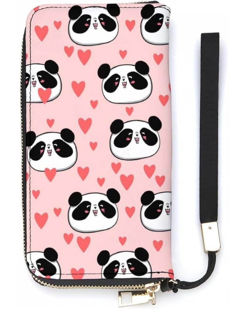 Panda Heart Wristlet Wallet Leather Long Card Holder Purse Slim Clutch Handbag for Women $19.05 Wristlets