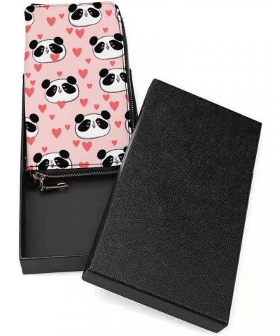 Panda Heart Wristlet Wallet Leather Long Card Holder Purse Slim Clutch Handbag for Women $19.05 Wristlets