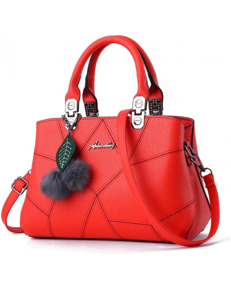 Ladies Bag Fashion Geometric Print Handbags Shoulder Messenger Bag With Ball Pendant Red $16.12 Shoulder Bags