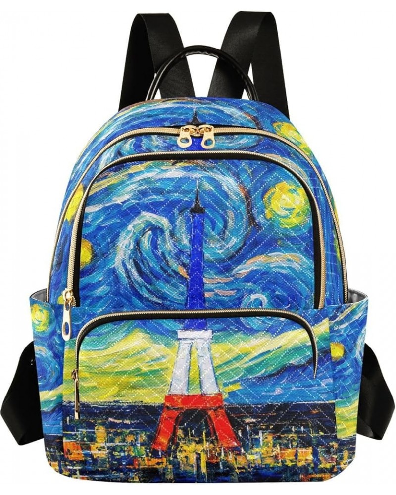 Eiffel Tower Paris France Flag Satrry Painting Small Backpack Purse for Women Travel Bag Fashion Daypack Back Pack Shoulder B...