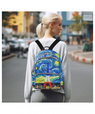 Eiffel Tower Paris France Flag Satrry Painting Small Backpack Purse for Women Travel Bag Fashion Daypack Back Pack Shoulder B...