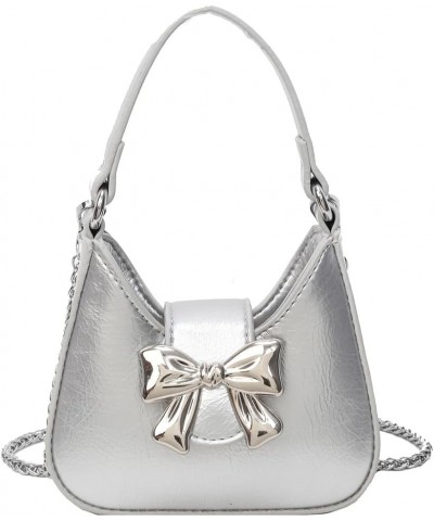 Small Shoulder Bag Cute Bow Purse for Women Crossbody Bag Trendy Y2K Purse Satchel Handbag Purse Silver Small $19.49 Totes