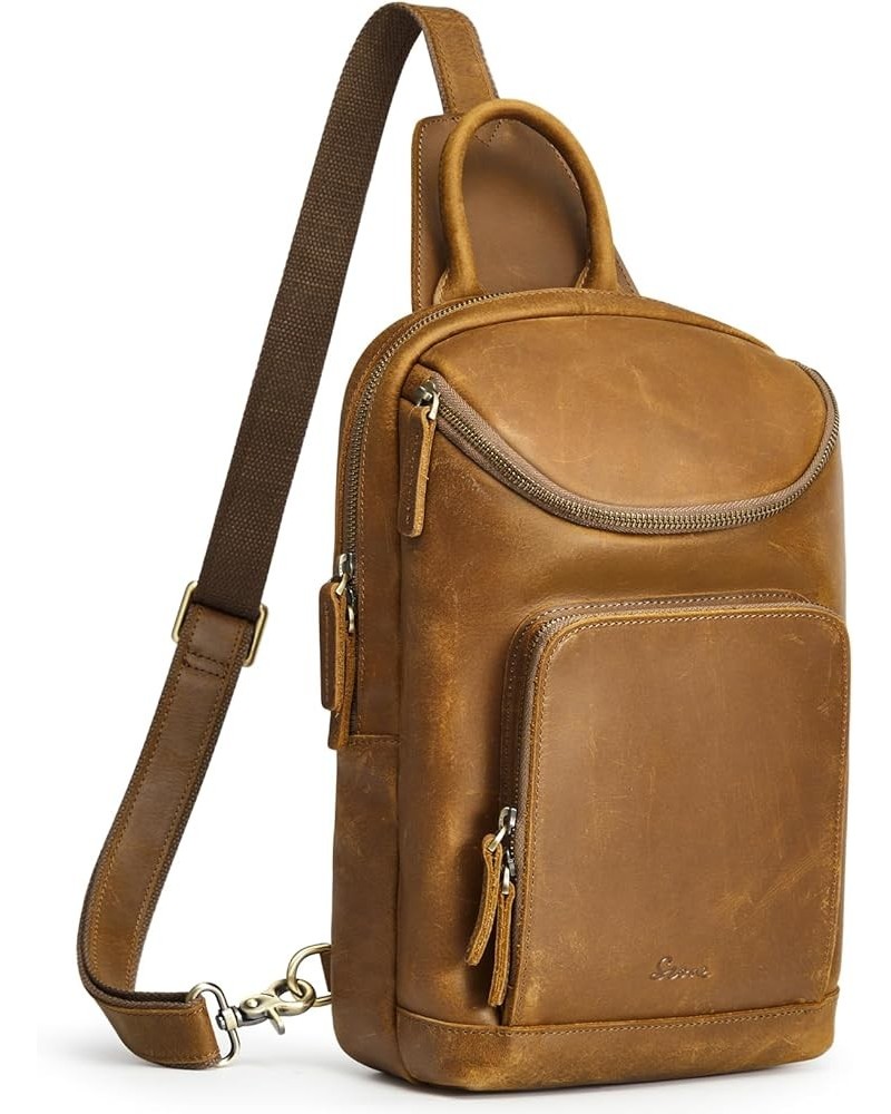 Sling Bag for Women Men Genuine Leather Vintage Crossbody Chest Bags Backpack Daypack Outdoor Travel Light Brown $43.88 Backp...