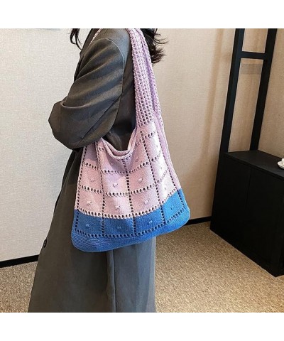 Crochet Bags for Women Large Tote Bag Aesthetic Handbag Woven Shoulder Bag Beach Tote Bag Hippie Bag Knit Bag Purple Blue $11...