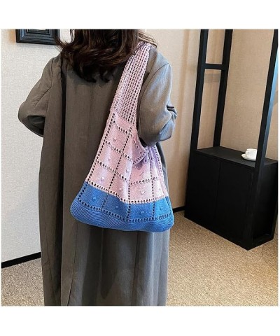 Crochet Bags for Women Large Tote Bag Aesthetic Handbag Woven Shoulder Bag Beach Tote Bag Hippie Bag Knit Bag Purple Blue $11...