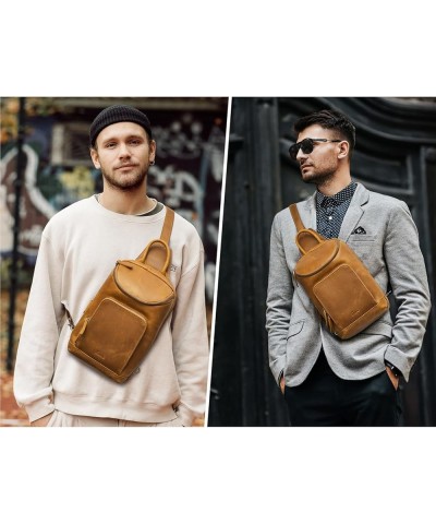 Sling Bag for Women Men Genuine Leather Vintage Crossbody Chest Bags Backpack Daypack Outdoor Travel Light Brown $43.88 Backp...