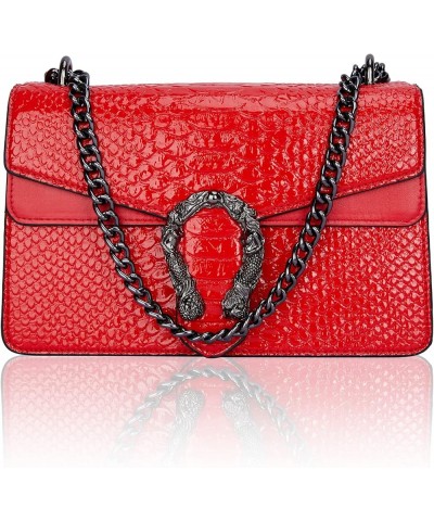 Crossbody Bag and Satchel Purse for Women - Fashion Snake Print Chain Purse Luxury PU Leather HandBag A-new-red $13.76 Handbags