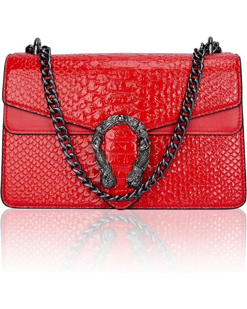 Crossbody Bag and Satchel Purse for Women - Fashion Snake Print Chain Purse Luxury PU Leather HandBag A-new-red $13.76 Handbags