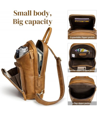 Sling Bag for Women Men Genuine Leather Vintage Crossbody Chest Bags Backpack Daypack Outdoor Travel Light Brown $43.88 Backp...