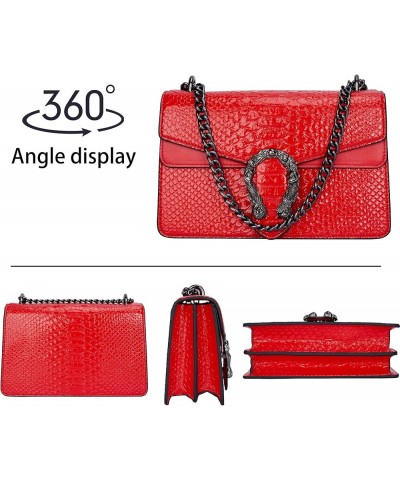 Crossbody Bag and Satchel Purse for Women - Fashion Snake Print Chain Purse Luxury PU Leather HandBag A-new-red $13.76 Handbags