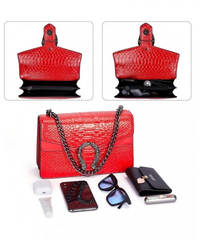 Crossbody Bag and Satchel Purse for Women - Fashion Snake Print Chain Purse Luxury PU Leather HandBag A-new-red $13.76 Handbags