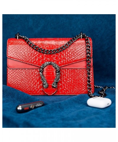 Crossbody Bag and Satchel Purse for Women - Fashion Snake Print Chain Purse Luxury PU Leather HandBag A-new-red $13.76 Handbags