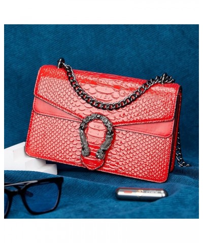 Crossbody Bag and Satchel Purse for Women - Fashion Snake Print Chain Purse Luxury PU Leather HandBag A-new-red $13.76 Handbags