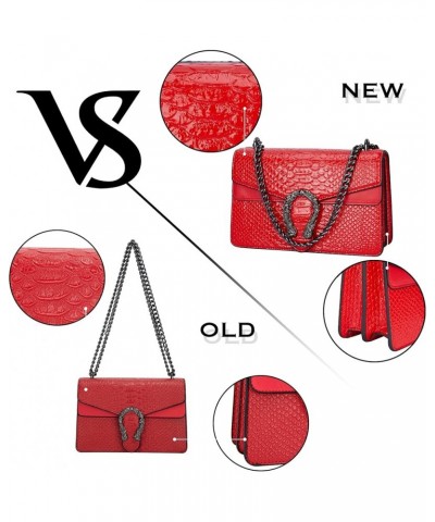 Crossbody Bag and Satchel Purse for Women - Fashion Snake Print Chain Purse Luxury PU Leather HandBag A-new-red $13.76 Handbags