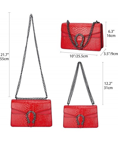 Crossbody Bag and Satchel Purse for Women - Fashion Snake Print Chain Purse Luxury PU Leather HandBag A-new-red $13.76 Handbags