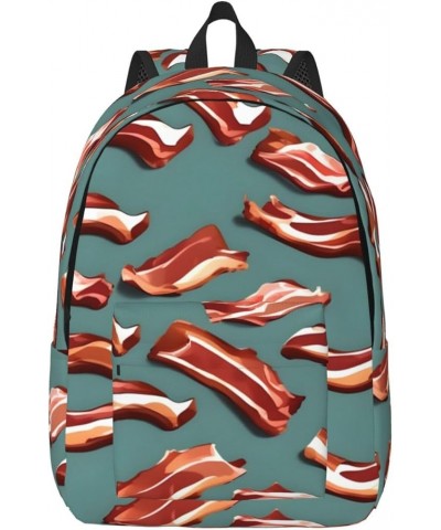 Streaky Bacon Pattern Print Unisex Canvas Bag Canvas Shoulder Pouch Pack Lightweight Backpack For Woman Lady Black Small $23....