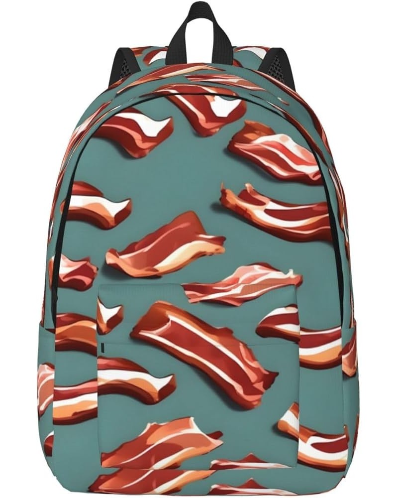 Streaky Bacon Pattern Print Unisex Canvas Bag Canvas Shoulder Pouch Pack Lightweight Backpack For Woman Lady Black Small $23....