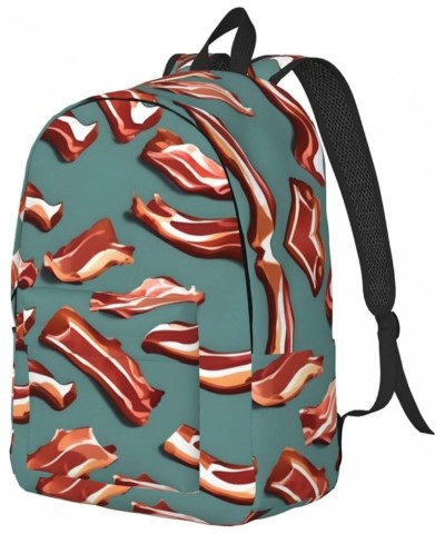 Streaky Bacon Pattern Print Unisex Canvas Bag Canvas Shoulder Pouch Pack Lightweight Backpack For Woman Lady Black Small $23....