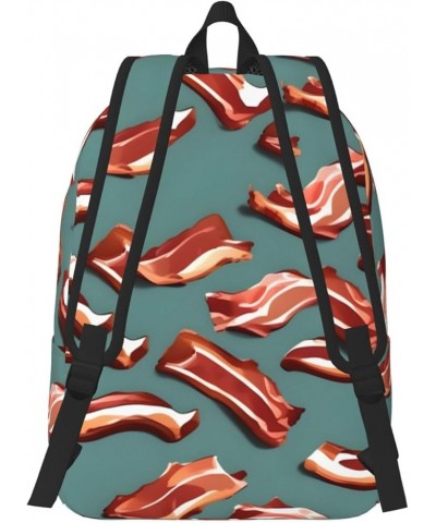 Streaky Bacon Pattern Print Unisex Canvas Bag Canvas Shoulder Pouch Pack Lightweight Backpack For Woman Lady Black Small $23....