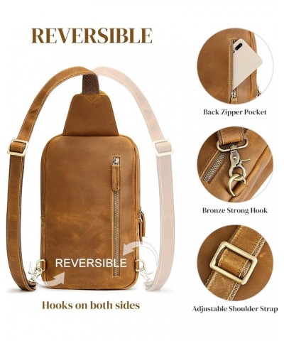 Sling Bag for Women Men Genuine Leather Vintage Crossbody Chest Bags Backpack Daypack Outdoor Travel Light Brown $43.88 Backp...