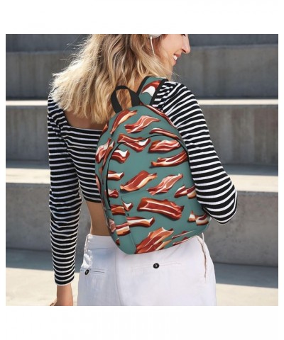 Streaky Bacon Pattern Print Unisex Canvas Bag Canvas Shoulder Pouch Pack Lightweight Backpack For Woman Lady Black Small $23....