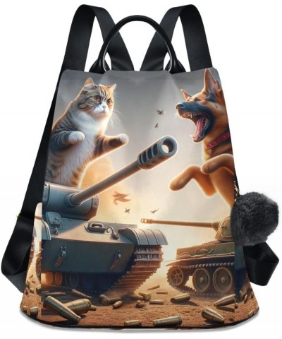 Cat and Partner Rucksack Backpack for Women Anti Theft Back Zipper Pocket Design Travel Bag with Pompom Funny Cat Dog Battle ...