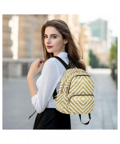 Mini Backpack Purse for Women Lightweight Girls Small Size White Gold Abstract Geometric School Teens College Traveling Mediu...