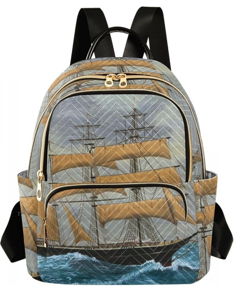 Clipper Ships at Sea Nautical Women's Backpack Purse Causal Daypack Work Travel College Business Trip Bag Shoulder Bag Small ...